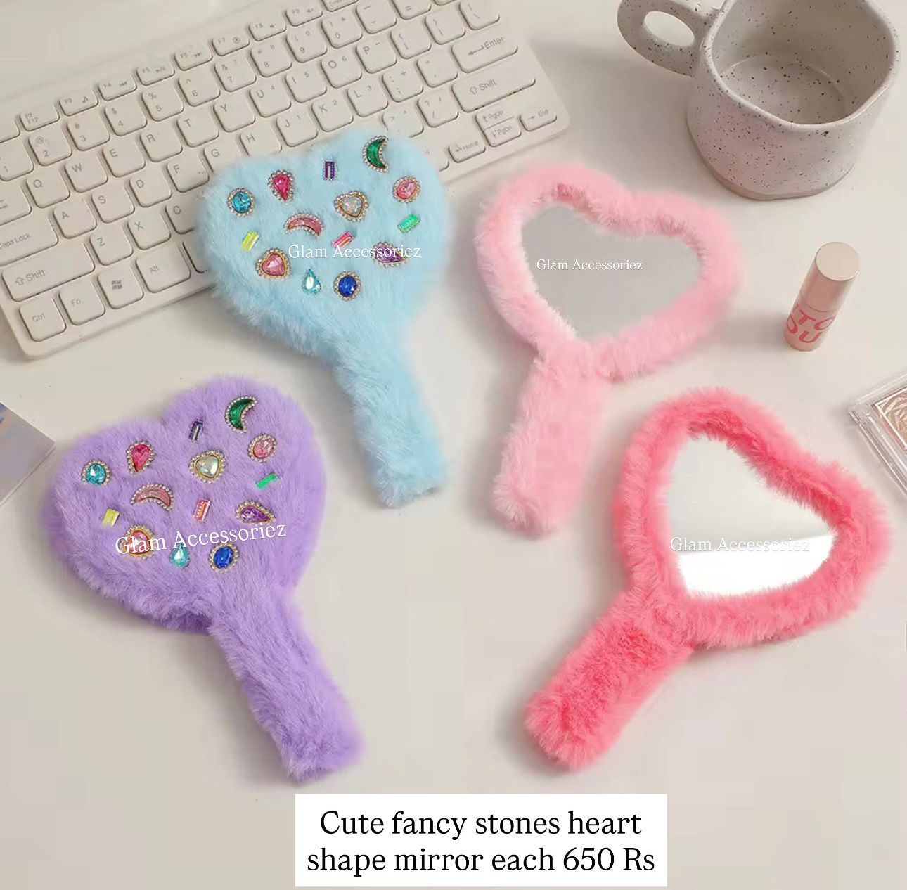 Cute Fancy Stones Furr Mirror