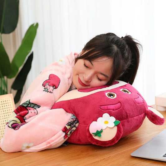 Cute Lotus Themed Pillow+Blanket Set