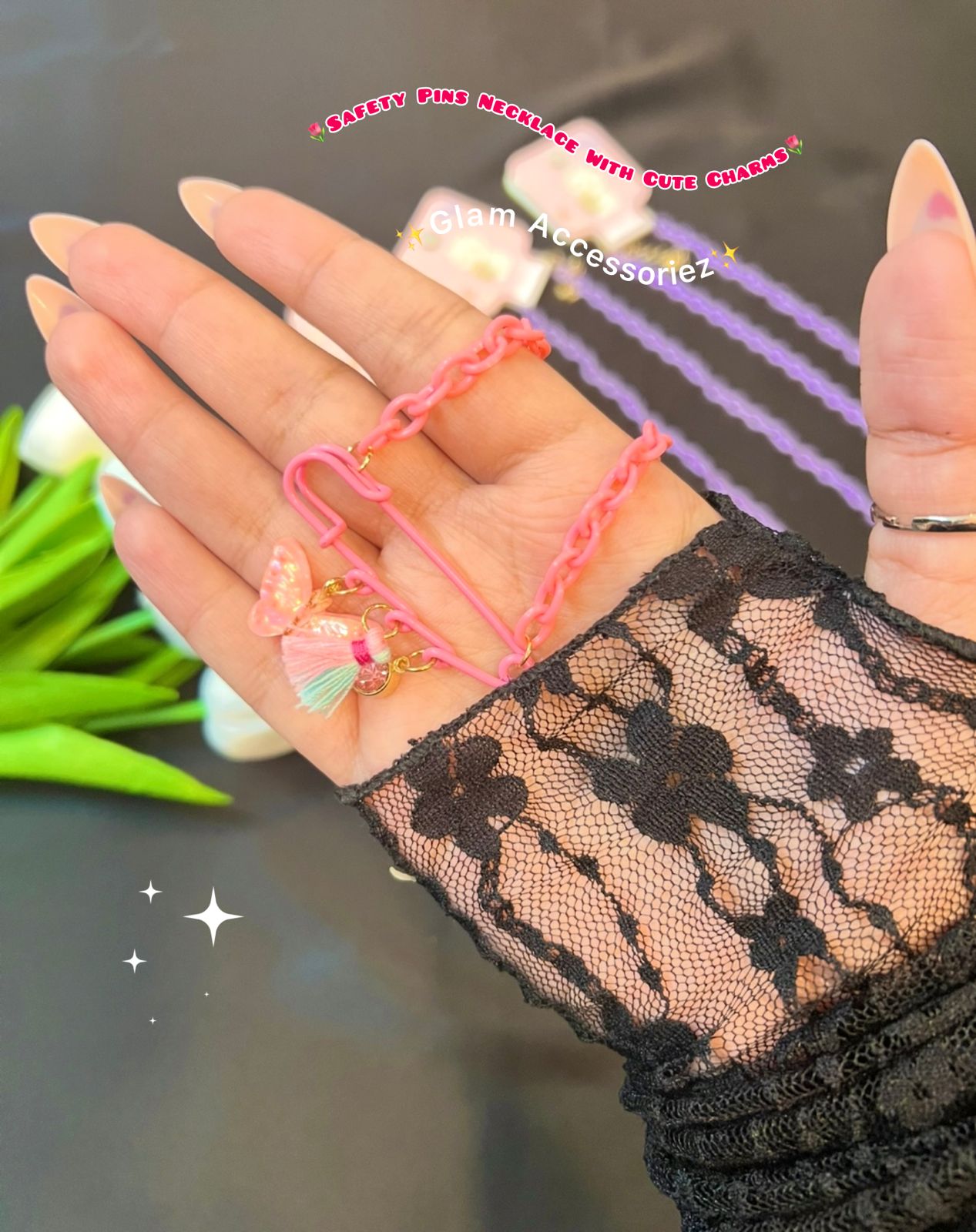 Cute Safteypins With Cute Charms Kids Necklace💕