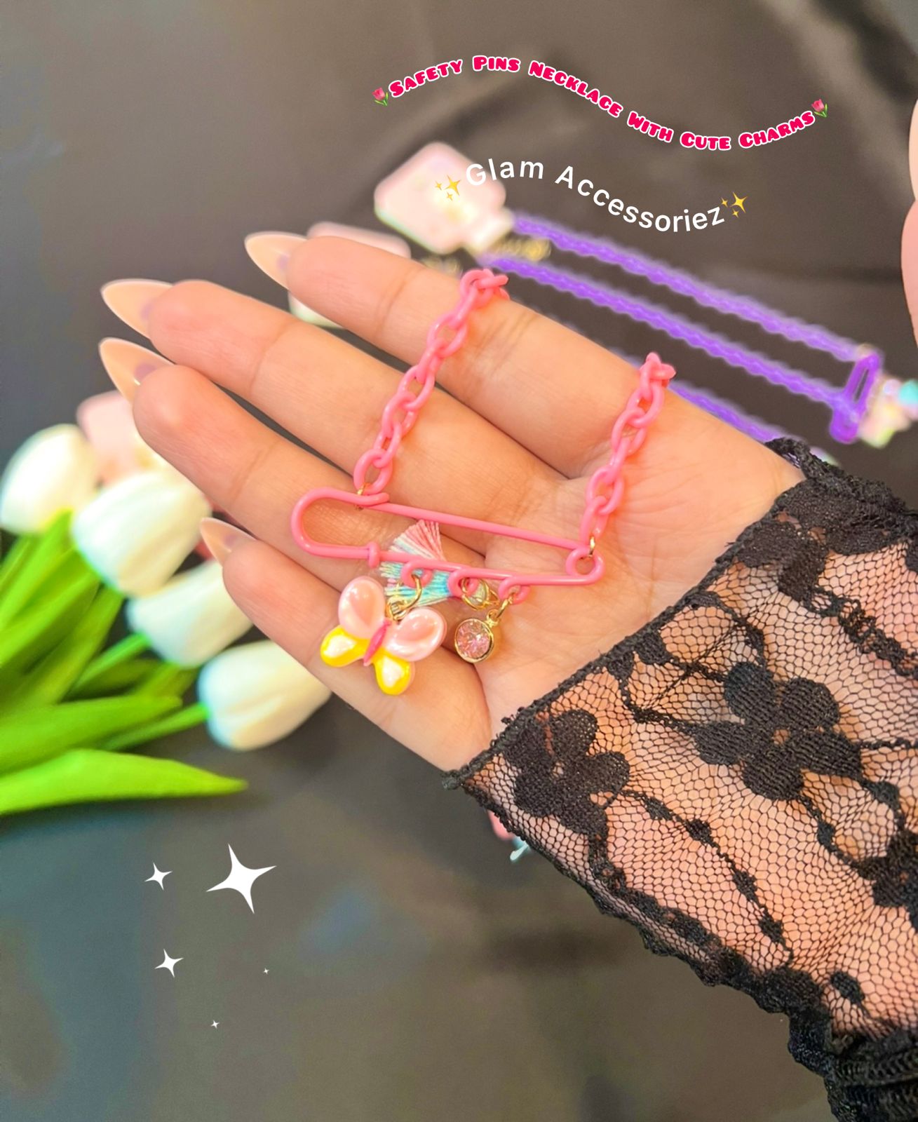 Cute Safteypins With Cute Charms Kids Necklace💕