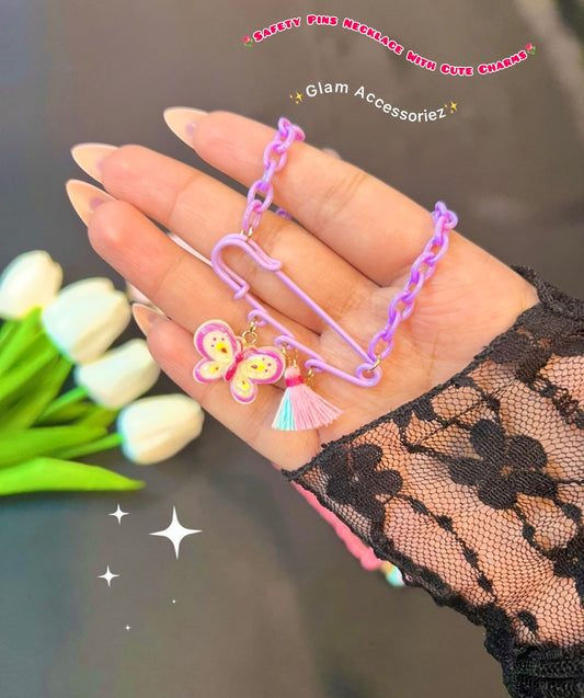 Cute Safteypins With Cute Charms Kids Necklace💕