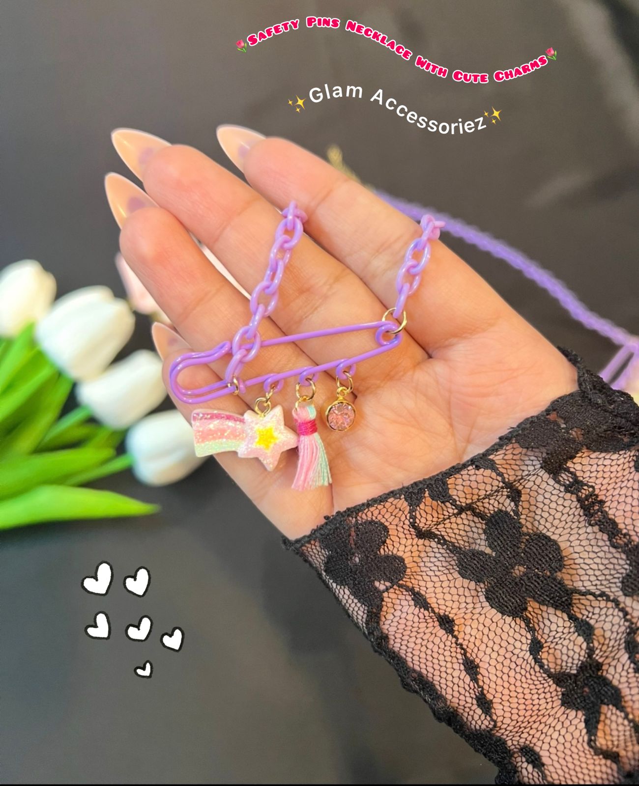 Cute Safteypins With Cute Charms Kids Necklace💕