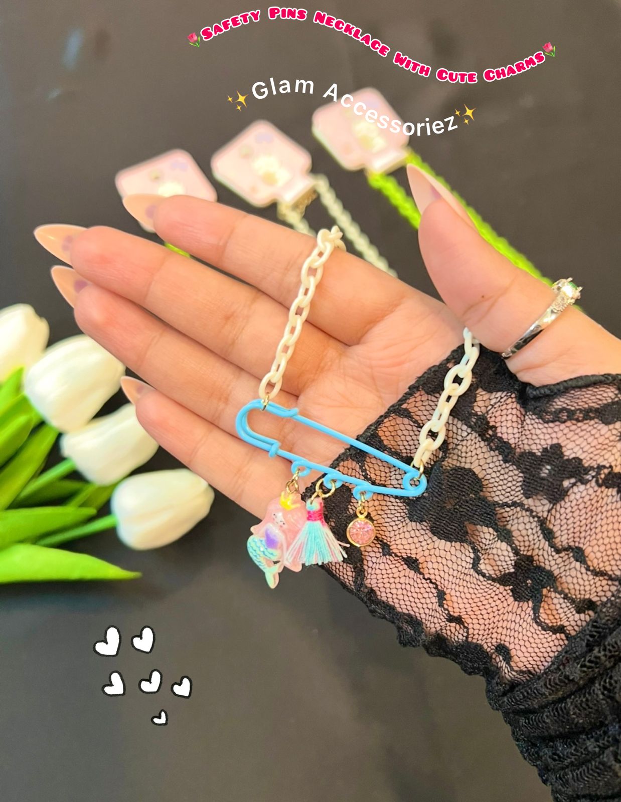 Cute Safteypins With Cute Charms Kids Necklace💕
