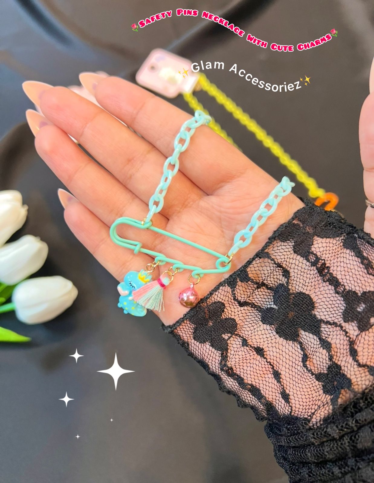 Cute Safteypins With Cute Charms Kids Necklace💕