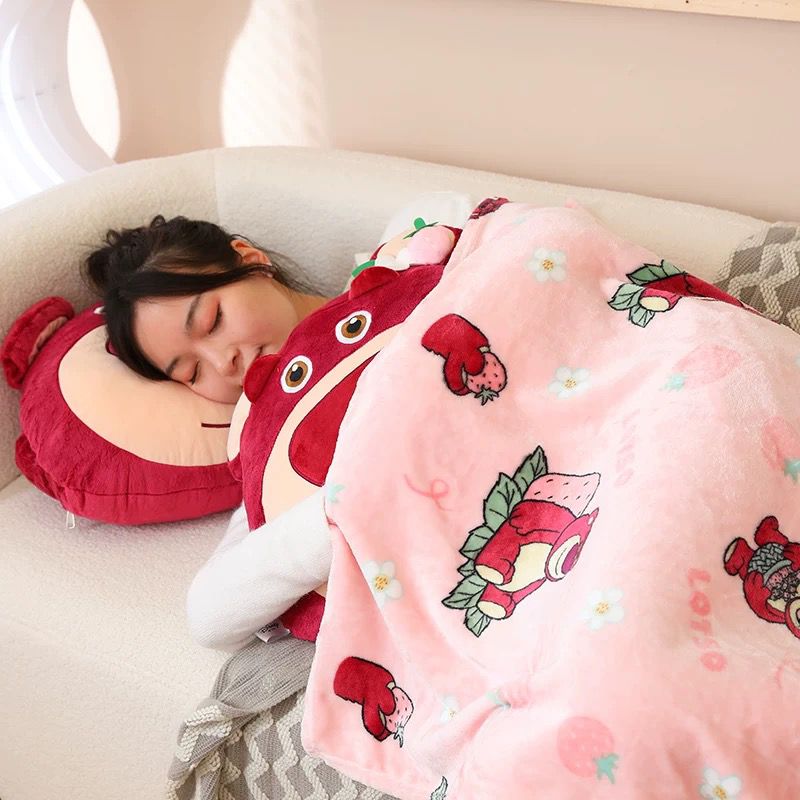 Cute Lotus Themed Pillow+Blanket Set